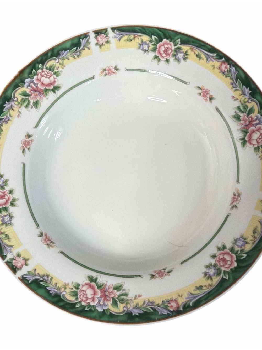 Vintage Floral Rim Soup Bowls - Green and Pink Excel Legend 435 set of 5